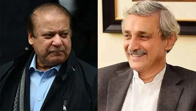 Former prime minister Nawaz Sharif (left) and Pakistan Tehreek-e-Insaf’s (PTI) estranged leader Jahangir Khan Tareen. Source: AFP/Twitter/File 